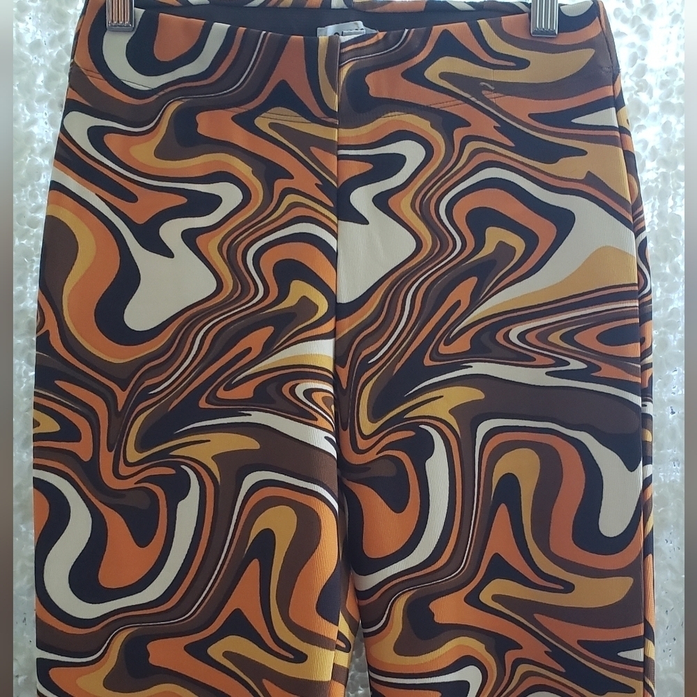 Garage women's psychedelic brown/orange pull-on high waisted flare leggings xs - Picture 8 of 8